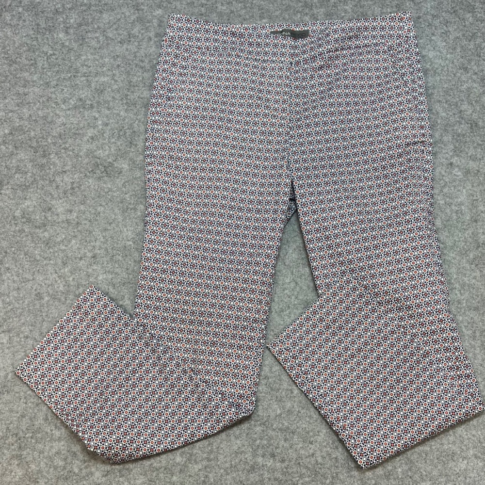 Donna Ricco New York Geometric Print Ankle Pants Navy Orange White Womens Size 8